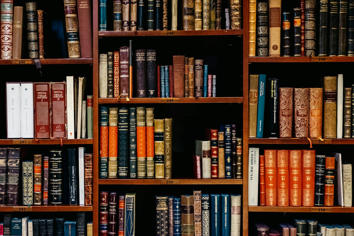رفوف مكتبة قانونية مليئة بالكتب والمراجع